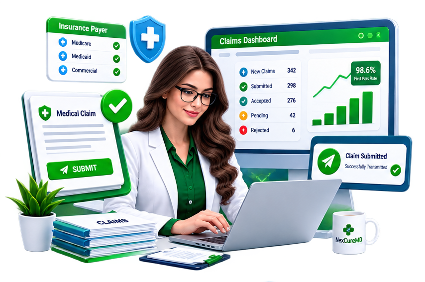 Medical claims submission services for healthcare practices